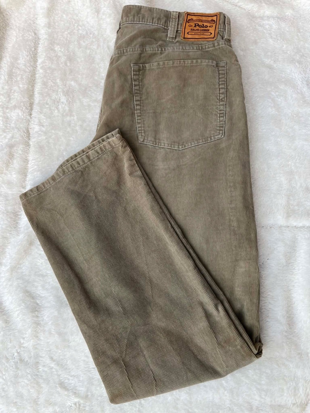 Vintage Polo Ralph Lauren Corduroy Trousers Chino Pants Sz 36-32 Light Olive.